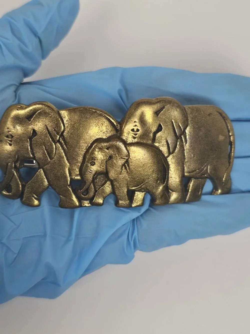 Vtg Karina France Elephant Family Hair Clip Barrette Antiqued Gold Tone Metal